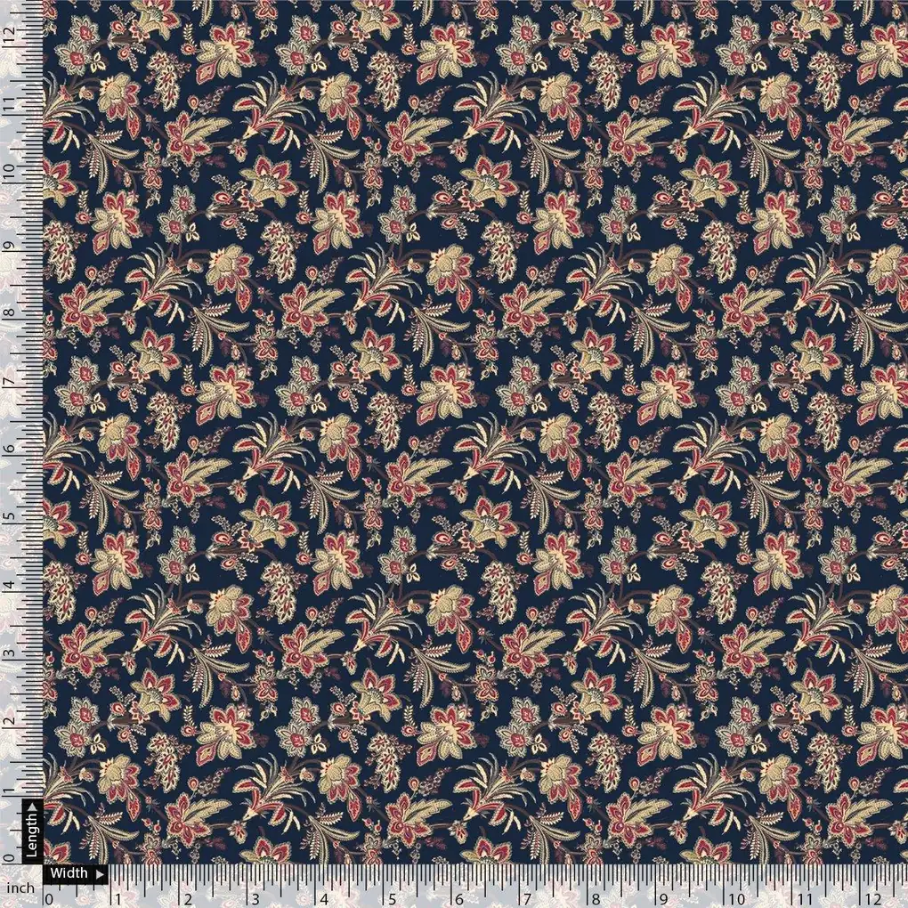Decorative Jacobean Bluish Digital Printed Fabric - Pure Georgette - Image 4