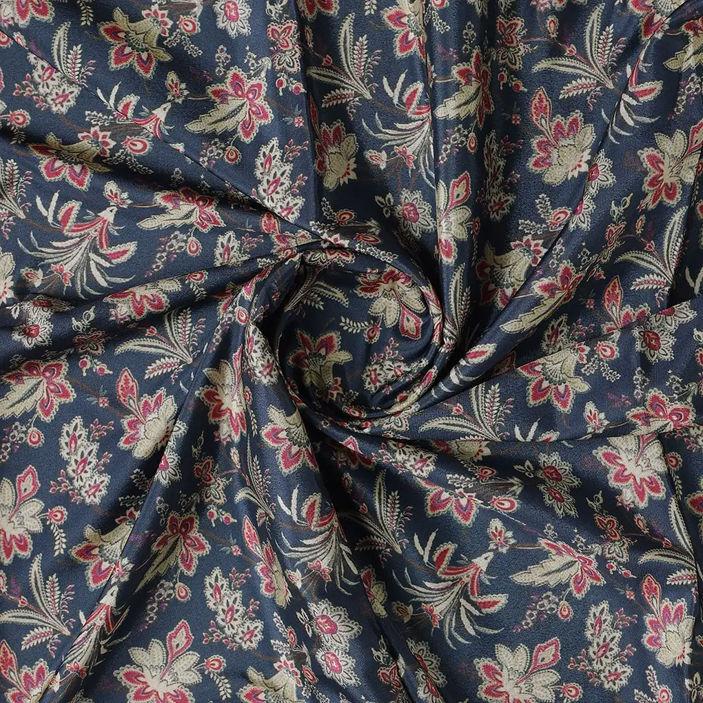 Decorative Jacobean Bluish Digital Printed Fabric - Crepe - Image 2
