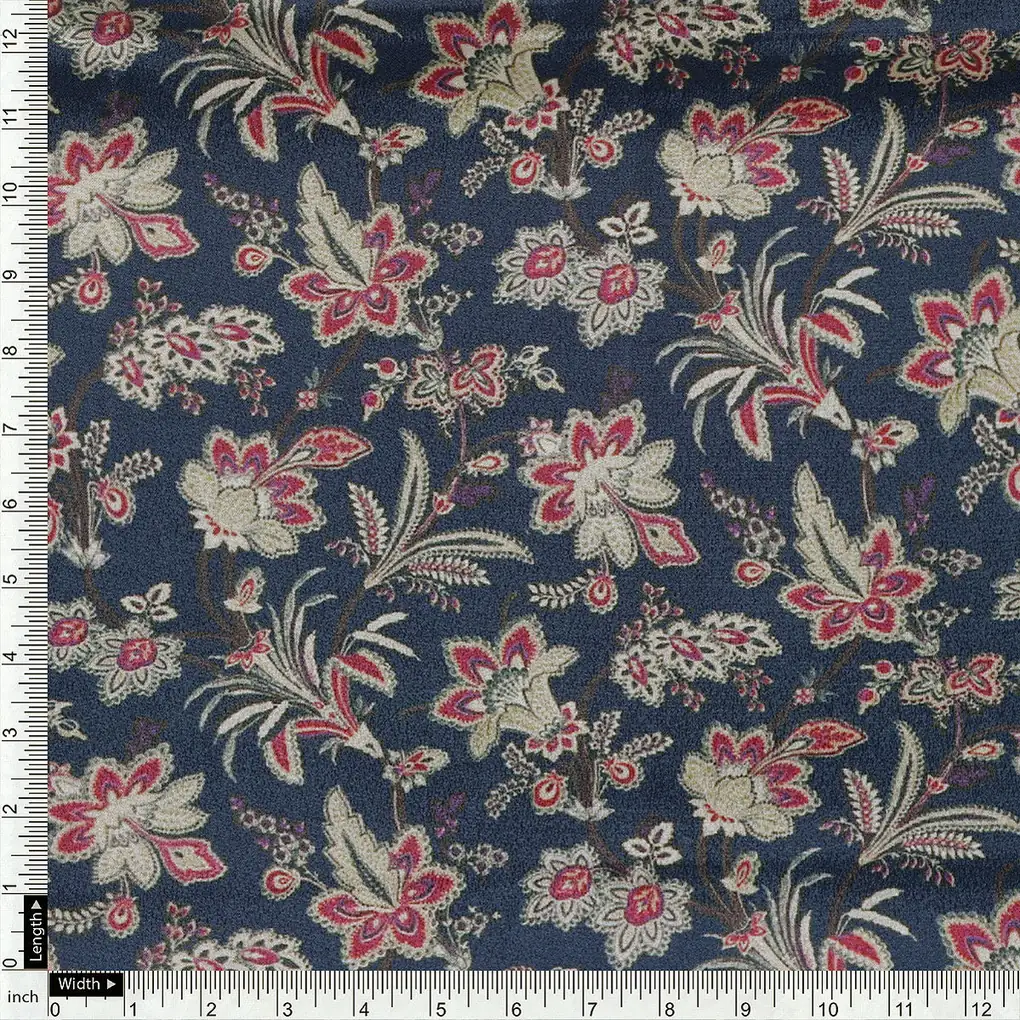 Decorative Jacobean Bluish Digital Printed Fabric - Crepe - Image 4