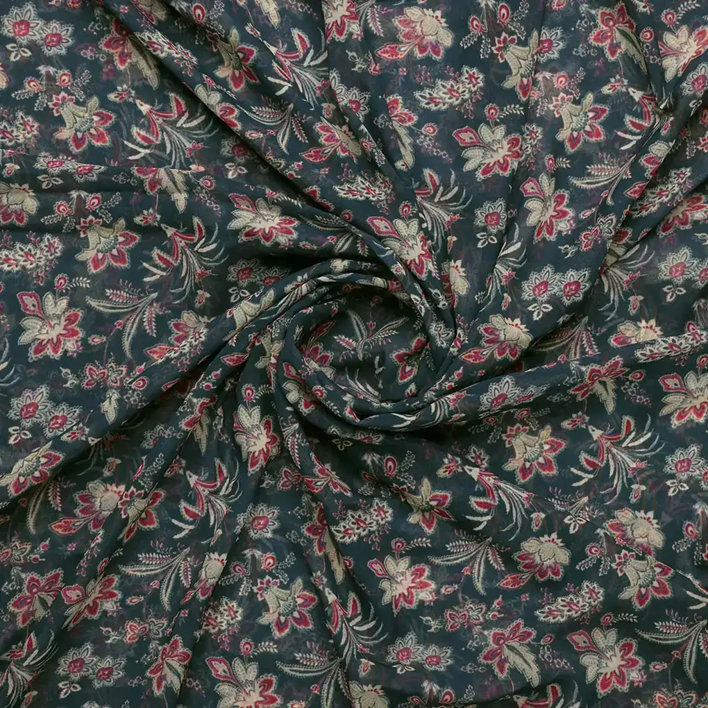 Decorative Jacobean Bluish Digital Printed Fabric - Weightless - Image 2