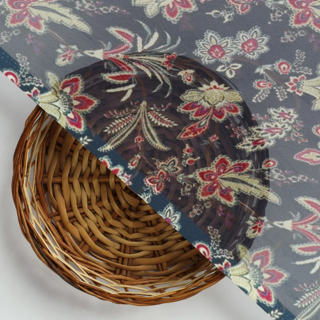 Decorative Jacobean Bluish Digital Printed Fabric - Weightless - Image 3