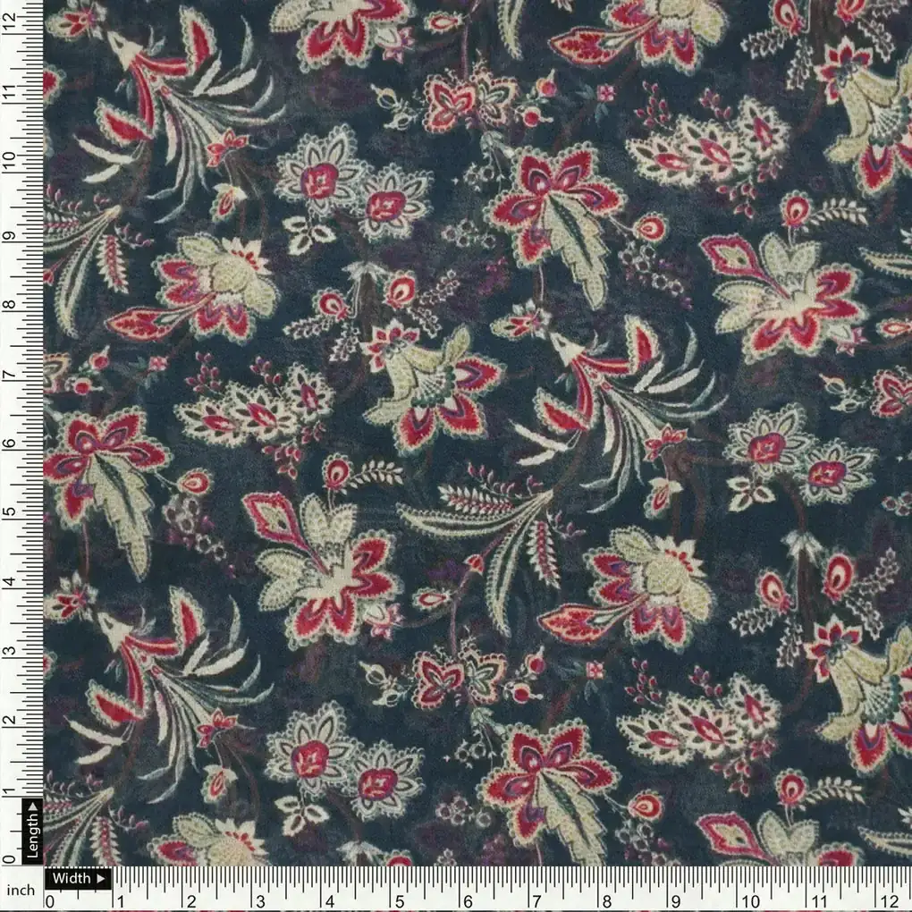 Decorative Jacobean Bluish Digital Printed Fabric - Weightless - Image 4