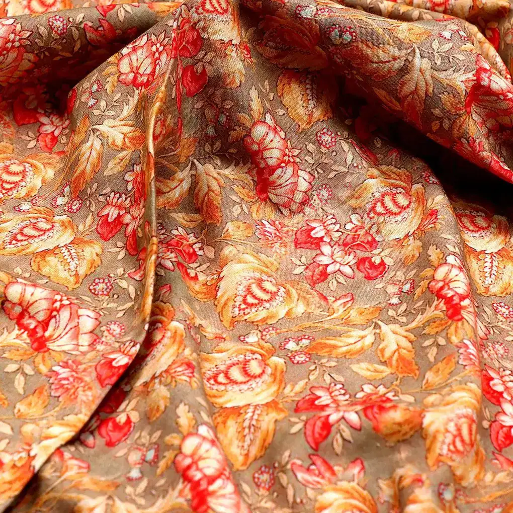 Decorative Leaves With Chiku Brown Digital Printed Fabric - Pure Cotton - Image 3