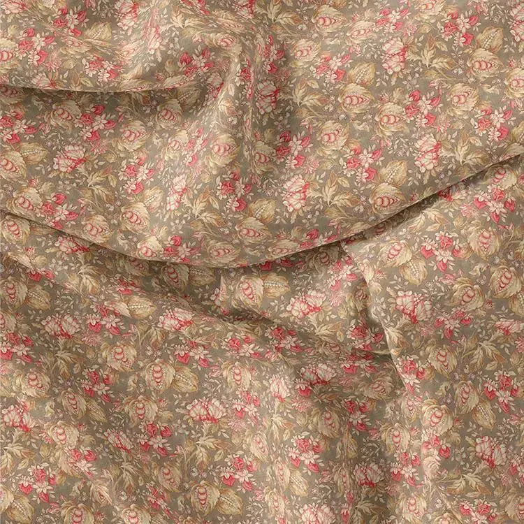 Decorative Leaves With Chiku Brown Digital Printed Fabric - Crepe - Image 3
