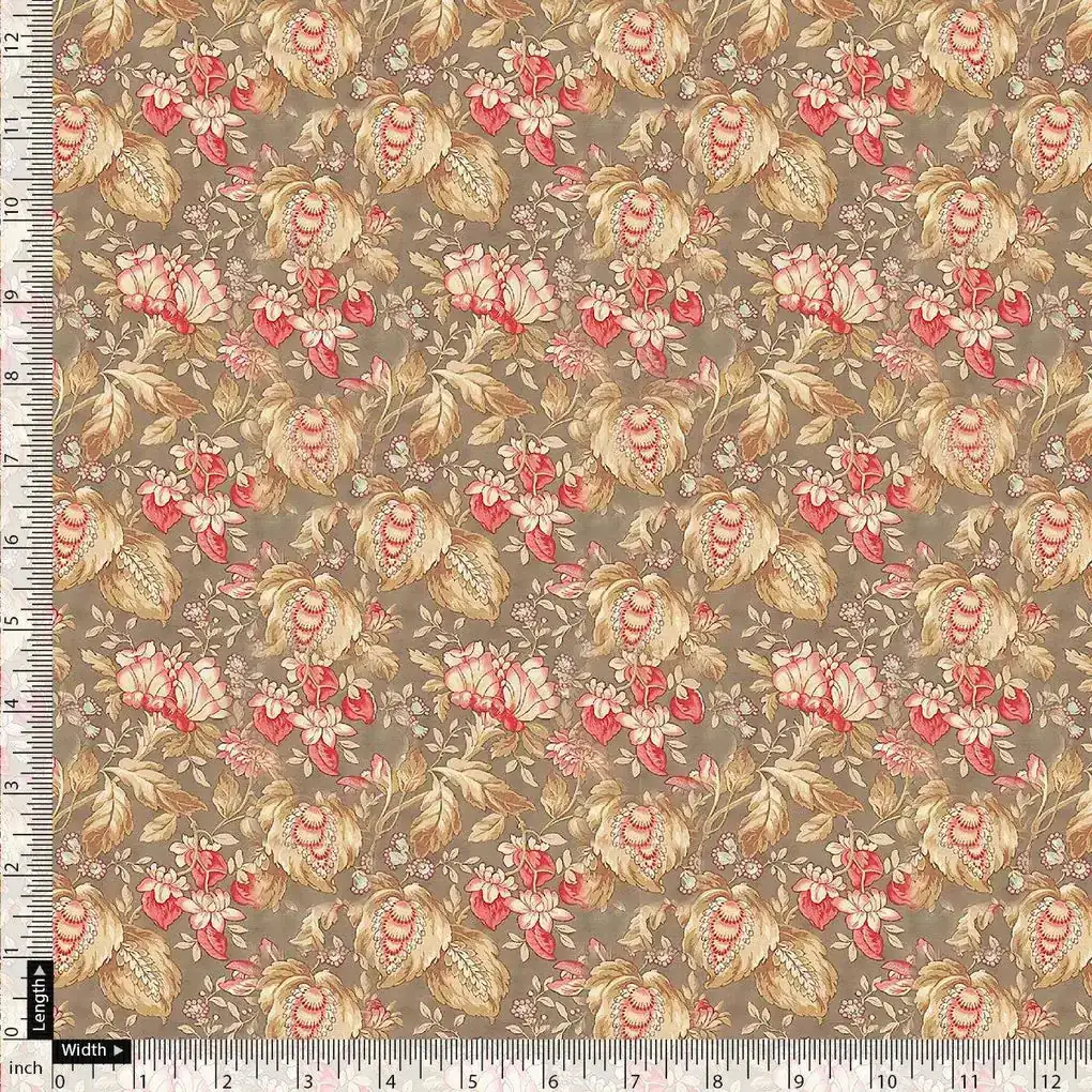 Decorative Leaves With Chiku Brown Digital Printed Fabric - Tusser Silk - Image 4