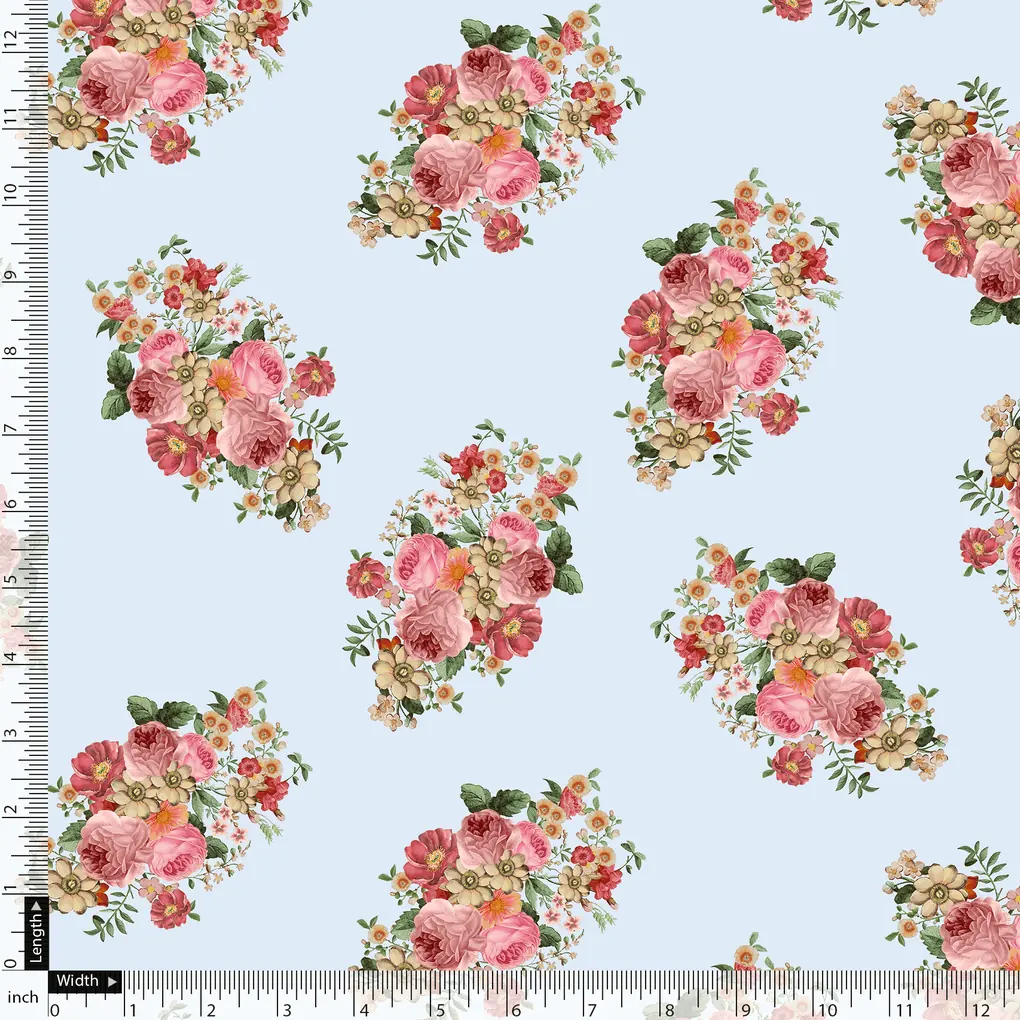 Decorative Multi Colour Flower Digital Printed Fabric - Organza - Image 5