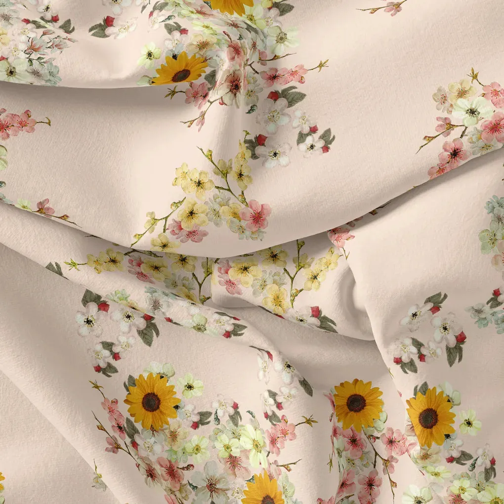 Decorative Multicolour Sunflower Digital Printed Fabric - Image 4