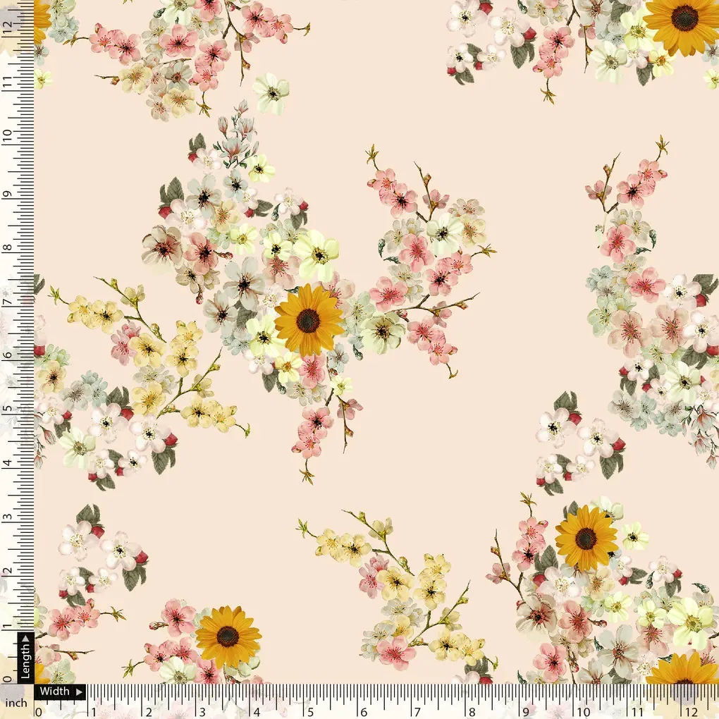 Decorative Multicolour Sunflower Digital Printed Fabric - Image 5