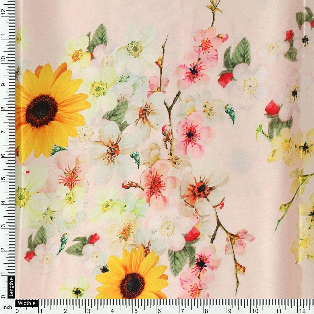 Decorative Multicolour Sunflower Digital Printed Fabric - Japan Satin - Image 4