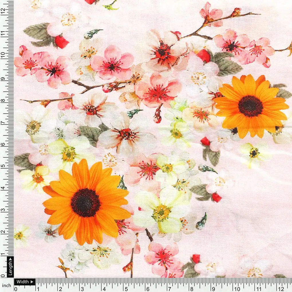 Decorative Multicolour Sunflower Digital Printed Fabric - Pure Cotton - Image 4
