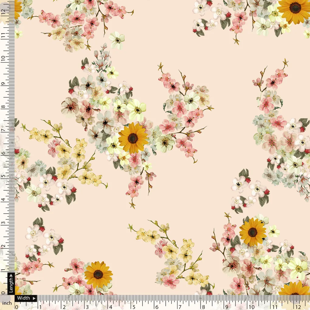 Decorative Multicolour Sunflower Digital Printed Fabric - Pure Georgette - Image 5