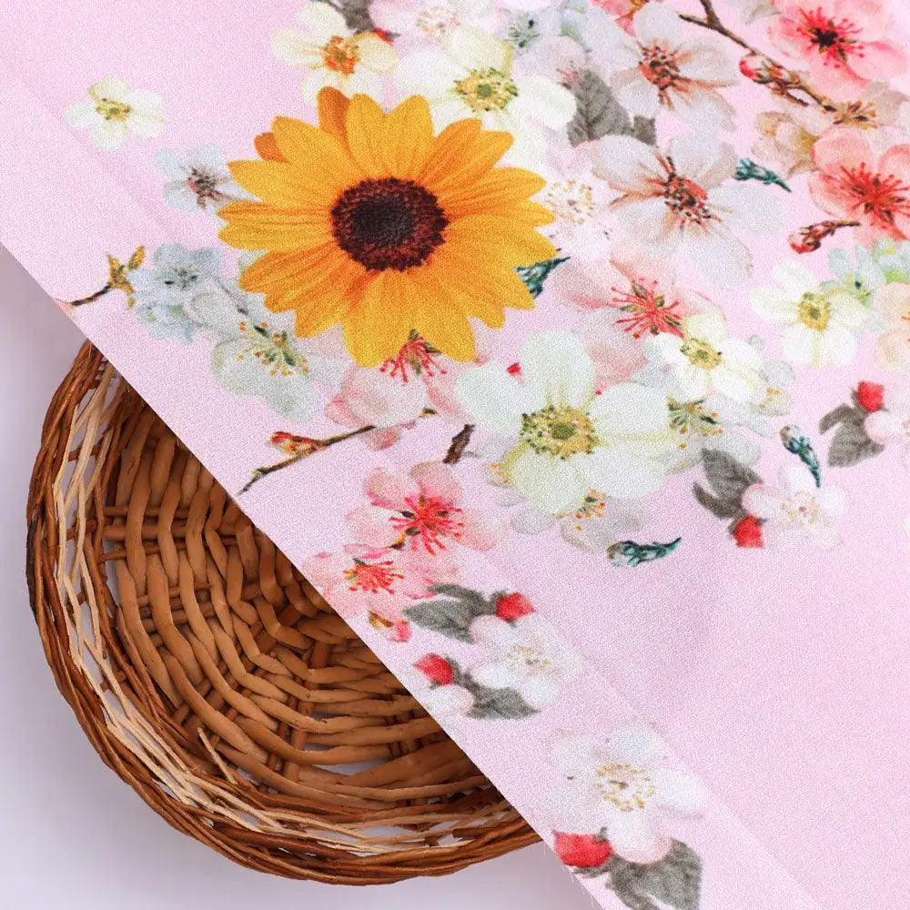 Decorative Multicolour Sunflower Digital Printed Fabric - Silk Crepe - Image 2