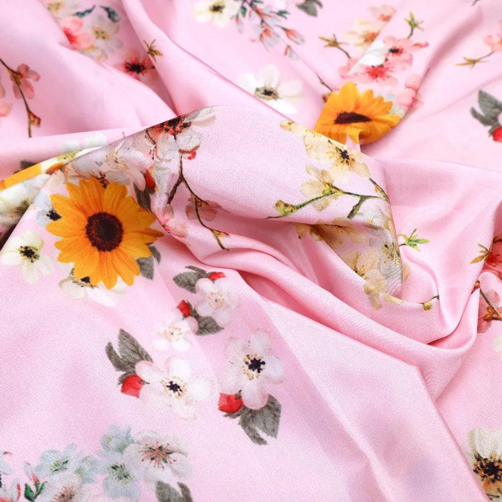 Decorative Multicolour Sunflower Digital Printed Fabric - Silk Crepe - Image 3