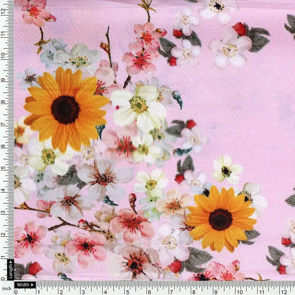 Decorative Multicolour Sunflower Digital Printed Fabric - Silk Crepe - Image 4