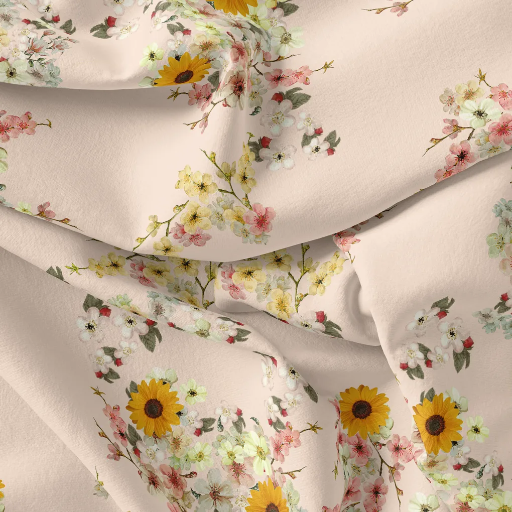 Decorative Multicolour Sunflower Digital Printed Fabric - Weightless - Image 4