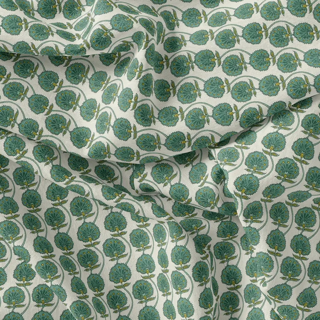 Decorative Palmate Divergent Green Pista Leaves Digital Printed Fabric - Pure Cotton - Image 4