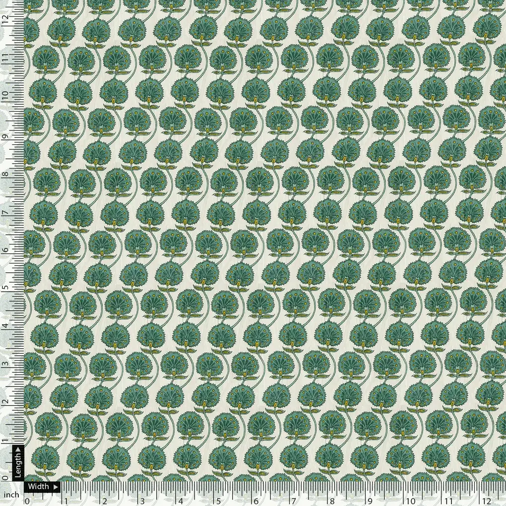Decorative Palmate Divergent Green Pista Leaves Digital Printed Fabric - Pure Cotton - Image 5