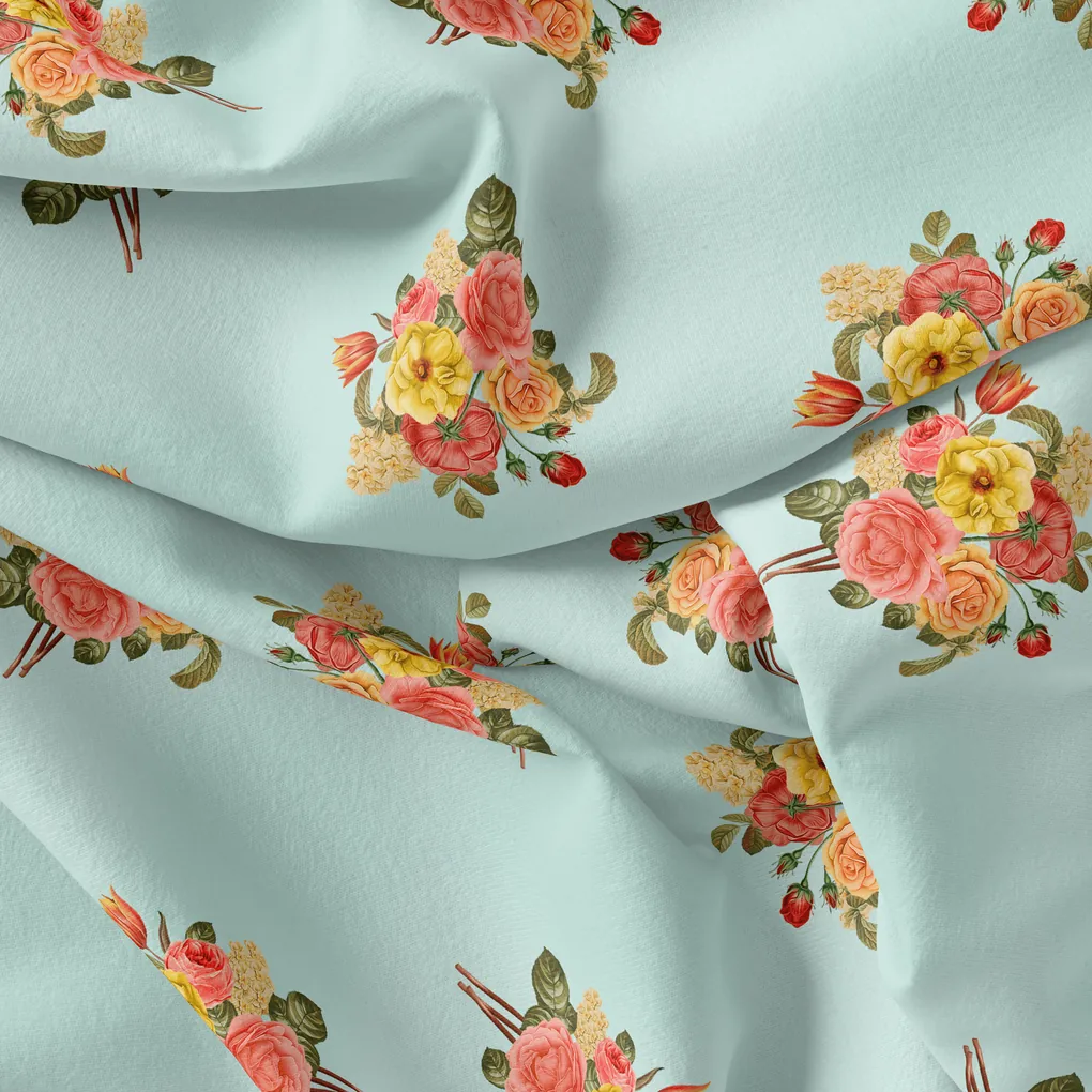 Decorative Peony Roses With Daisy Flower Digital Printed Fabric - Image 4