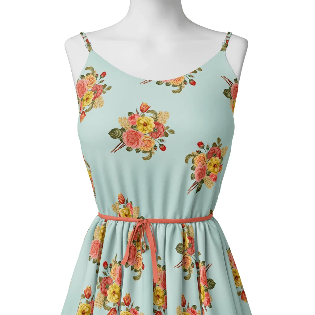 Decorative Peony Roses With Daisy Flower Digital Printed Fabric - Japan Satin - Image 2
