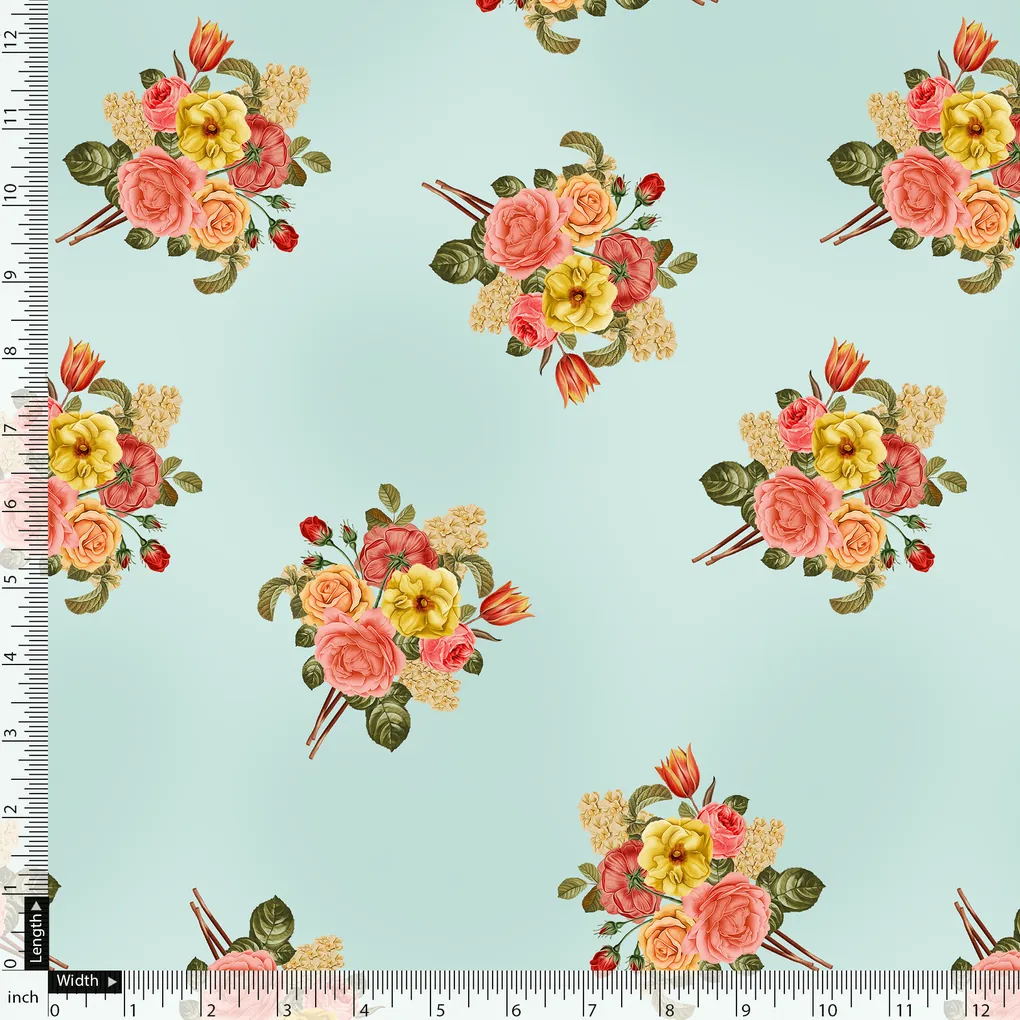 Decorative Peony Roses With Daisy Flower Digital Printed Fabric - Japan Satin - Image 5