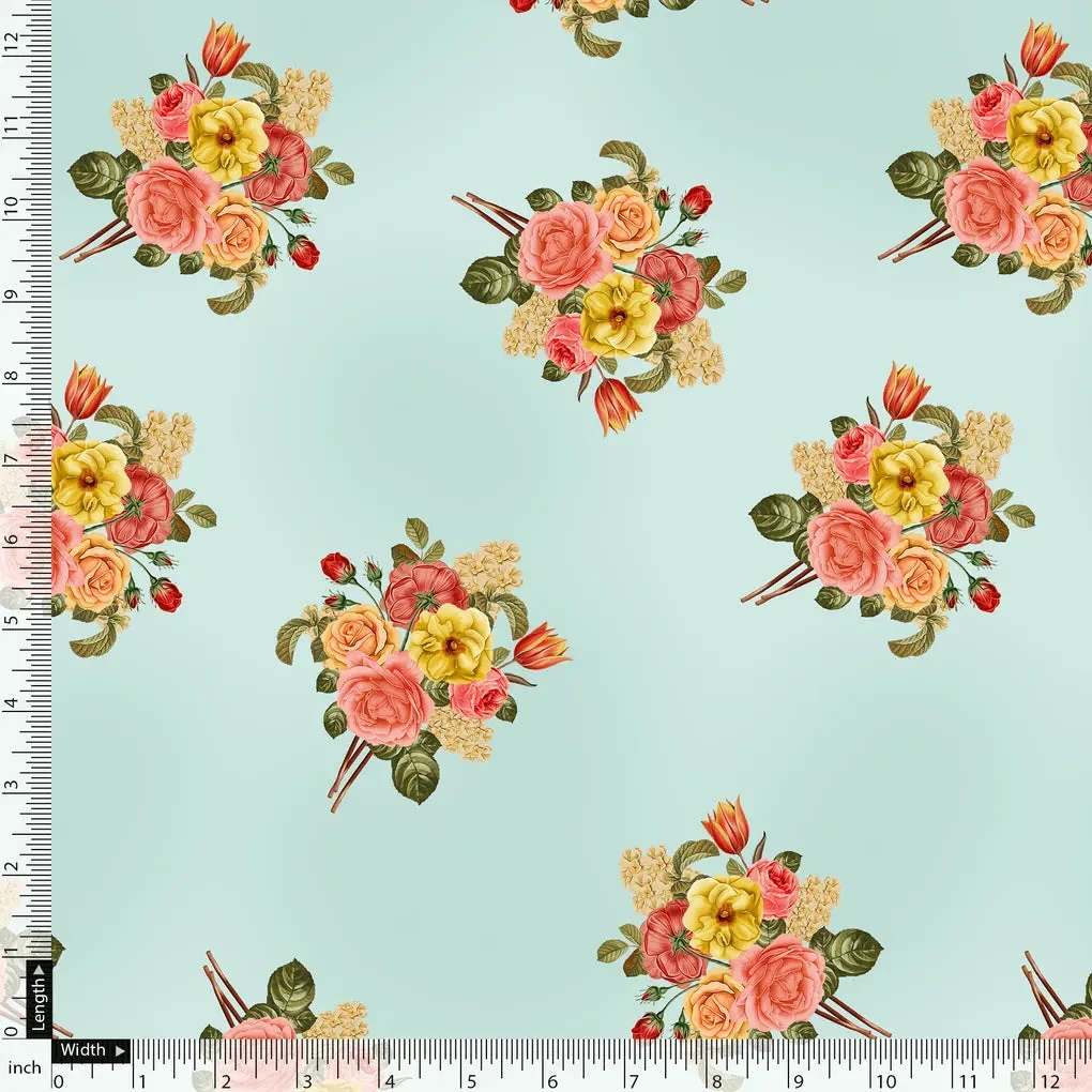 Decorative Peony Roses With Daisy Flower Digital Printed Fabric - Pure Muslin - Image 5