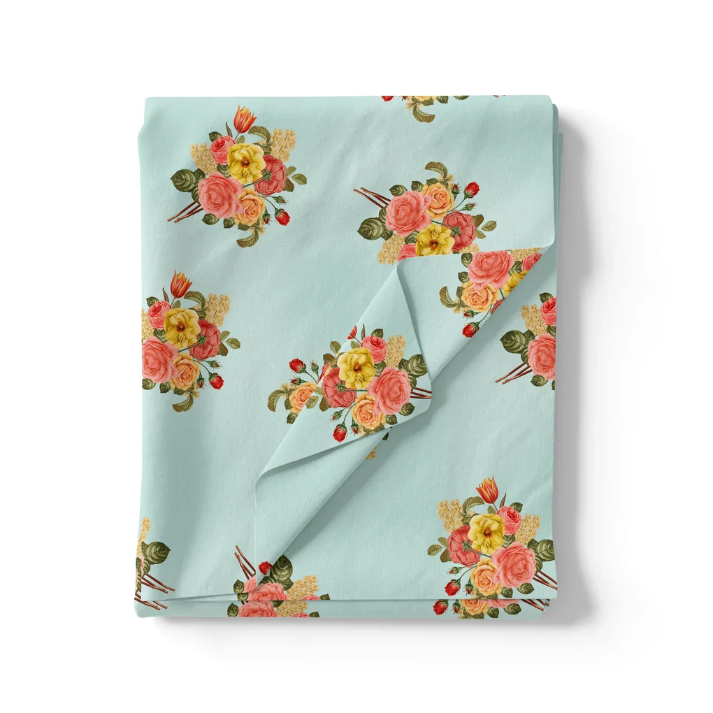 Decorative Peony Roses With Daisy Flower Digital Printed Fabric - Weightless - Image 3