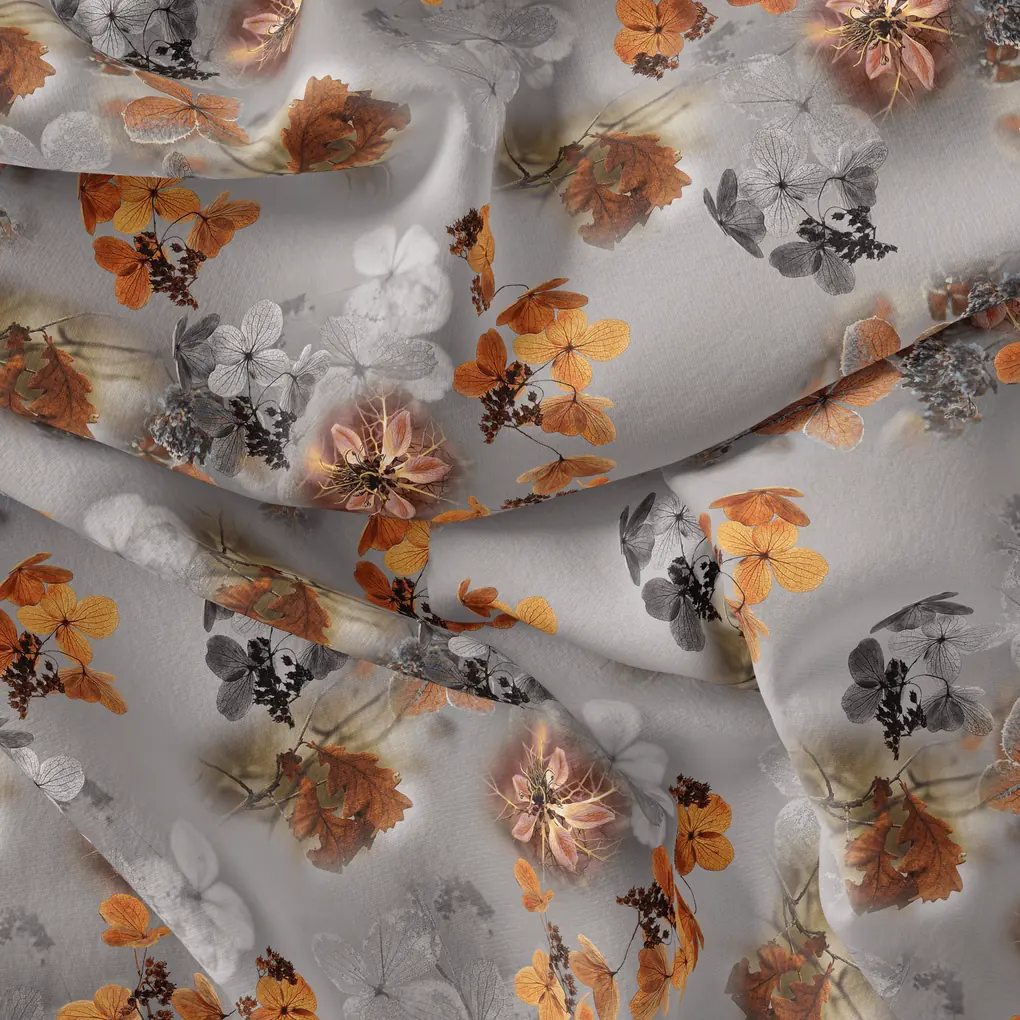 Decorative  Periwinkle Floral Flower With Gray Digital Printed Fabric - Image 4
