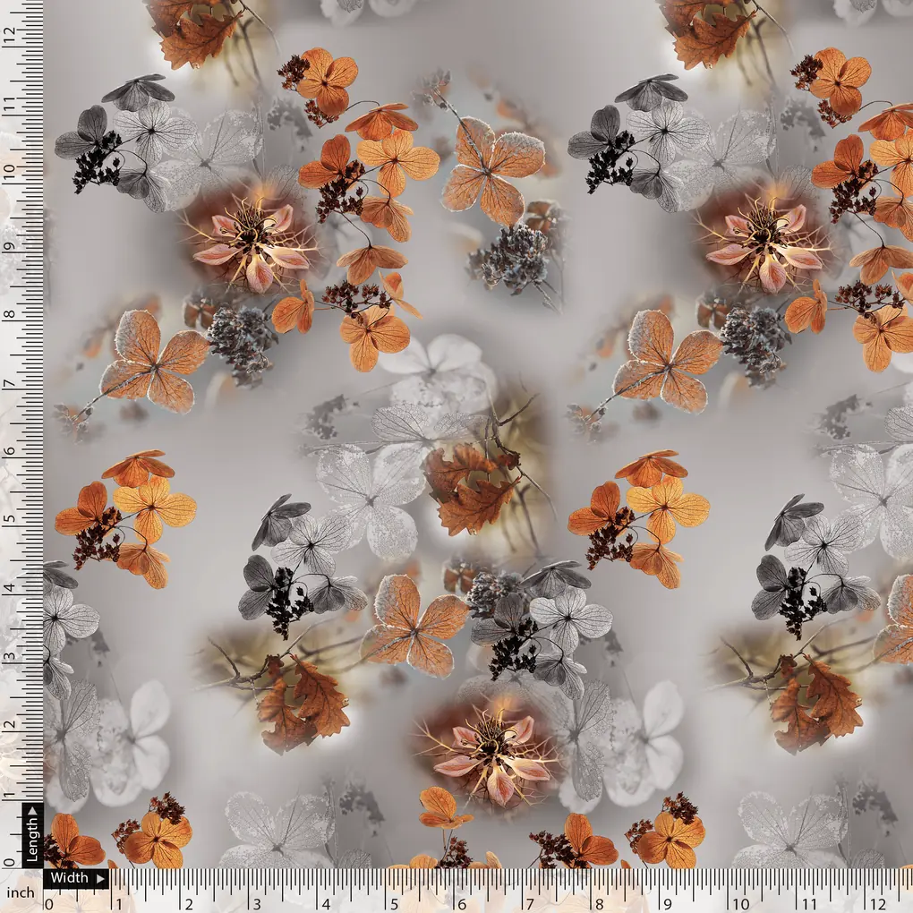 Decorative  Periwinkle Floral Flower With Gray Digital Printed Fabric - Image 5