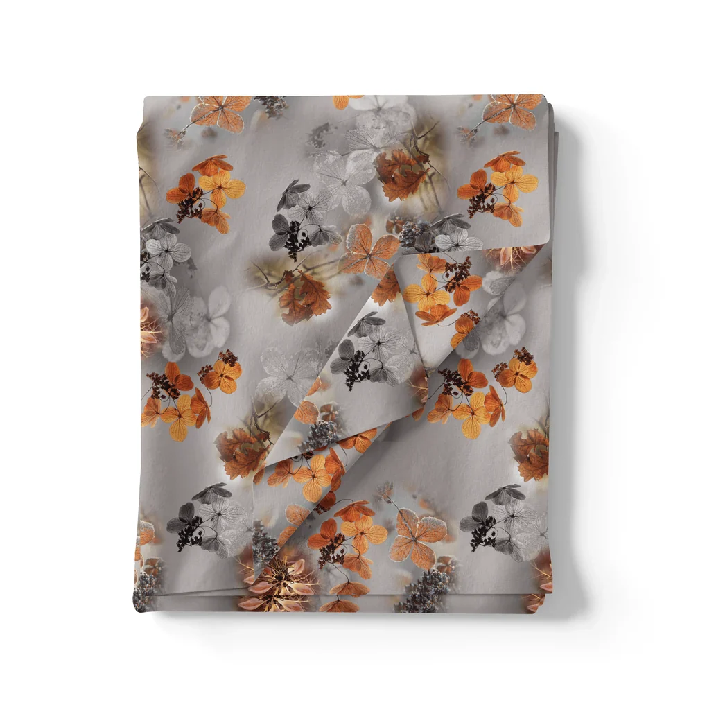 Decorative  Periwinkle Floral Flower With Gray Digital Printed Fabric - Japan Satin - Image 3