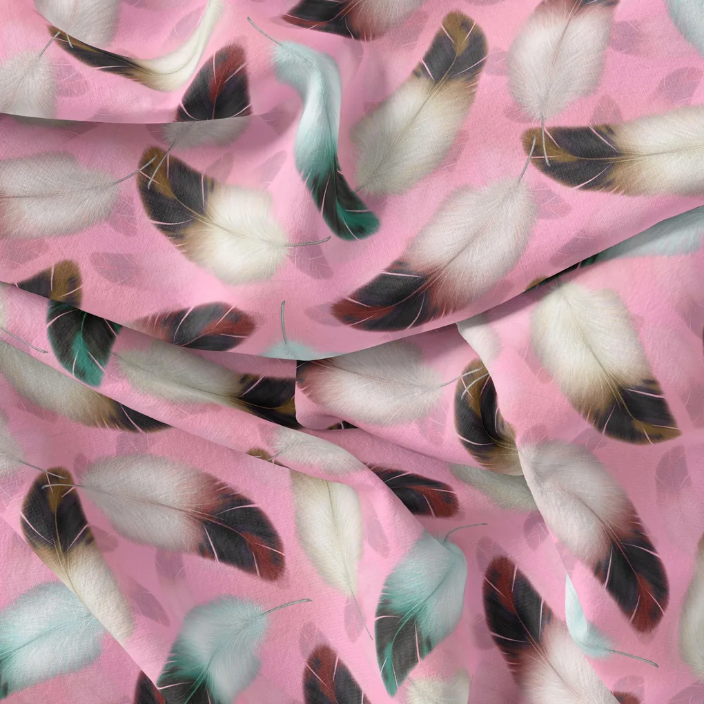 Decorative Pink Feather  Digital Printed Fabric - Image 4