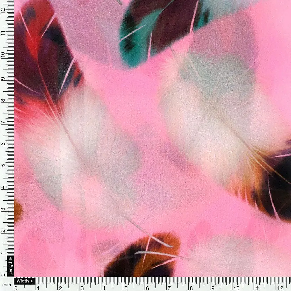 Decorative Pink Feather  Digital Printed Fabric - Weightless - Image 4