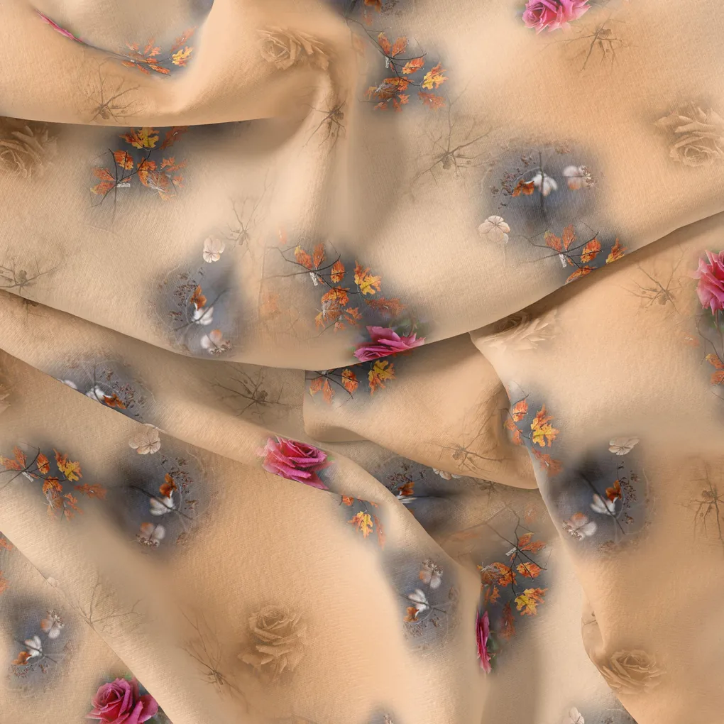 Decorative Roses With Autumn Buds Art Digital Printed Fabric - Image 4