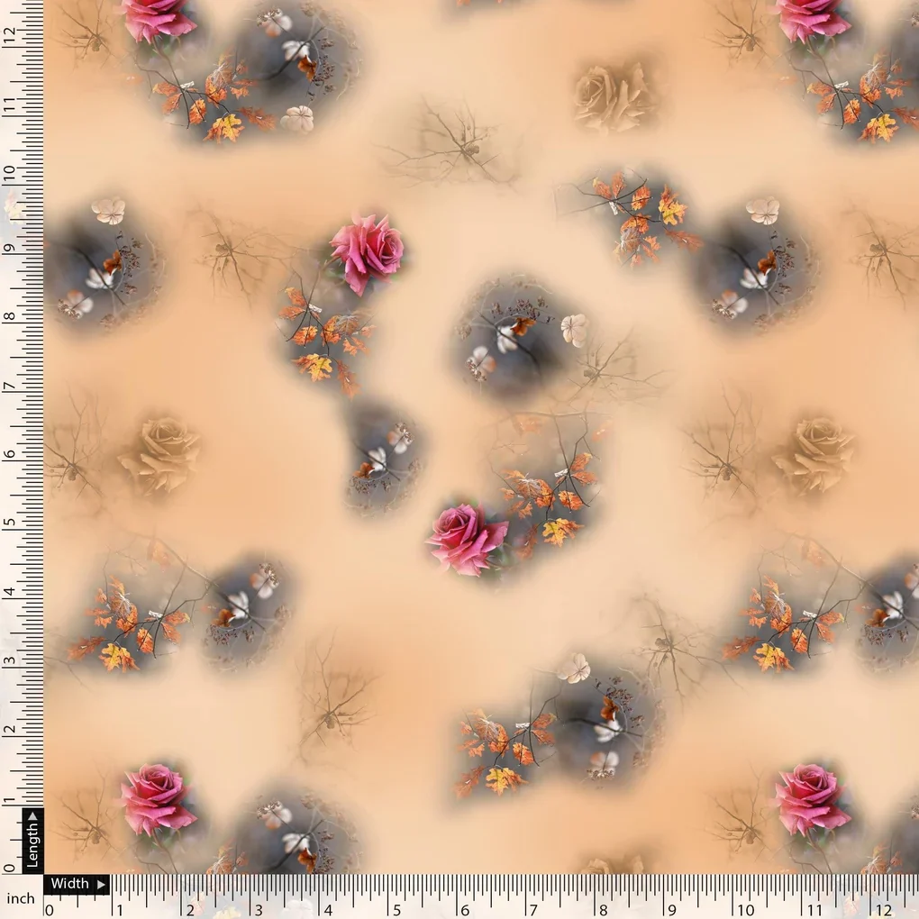 Decorative Roses With Autumn Buds Art Digital Printed Fabric - Image 5