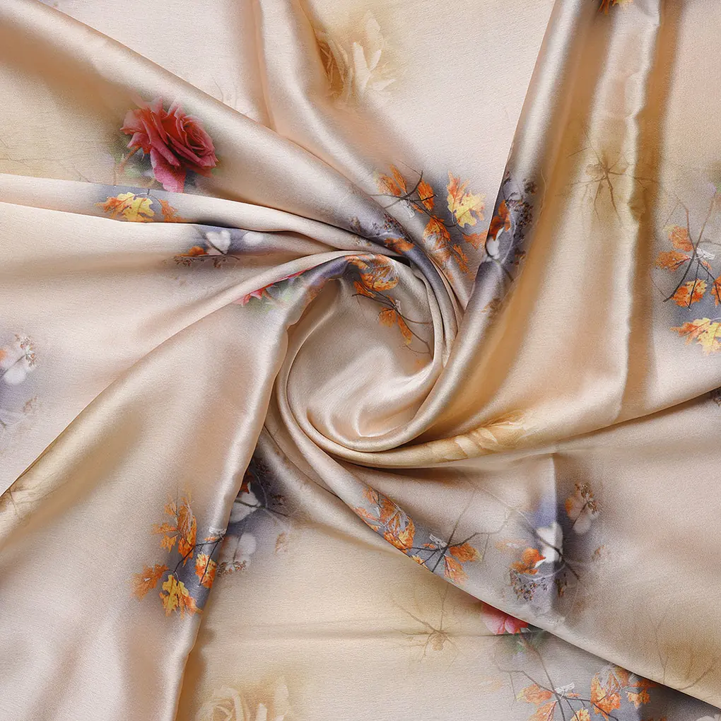 Decorative Roses With Autumn Buds Art Digital Printed Fabric - Japan Satin - Image 2