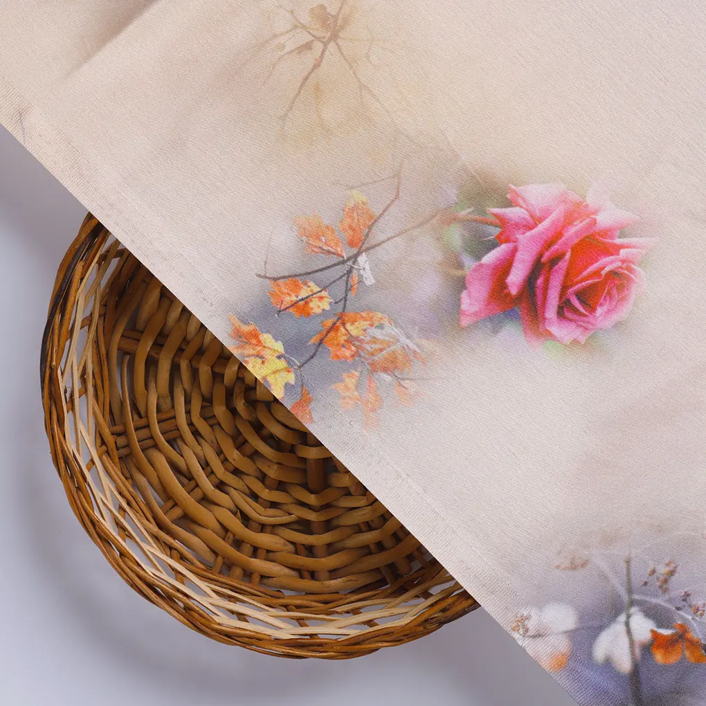 Decorative Roses With Autumn Buds Art Digital Printed Fabric - Japan Satin - Image 3