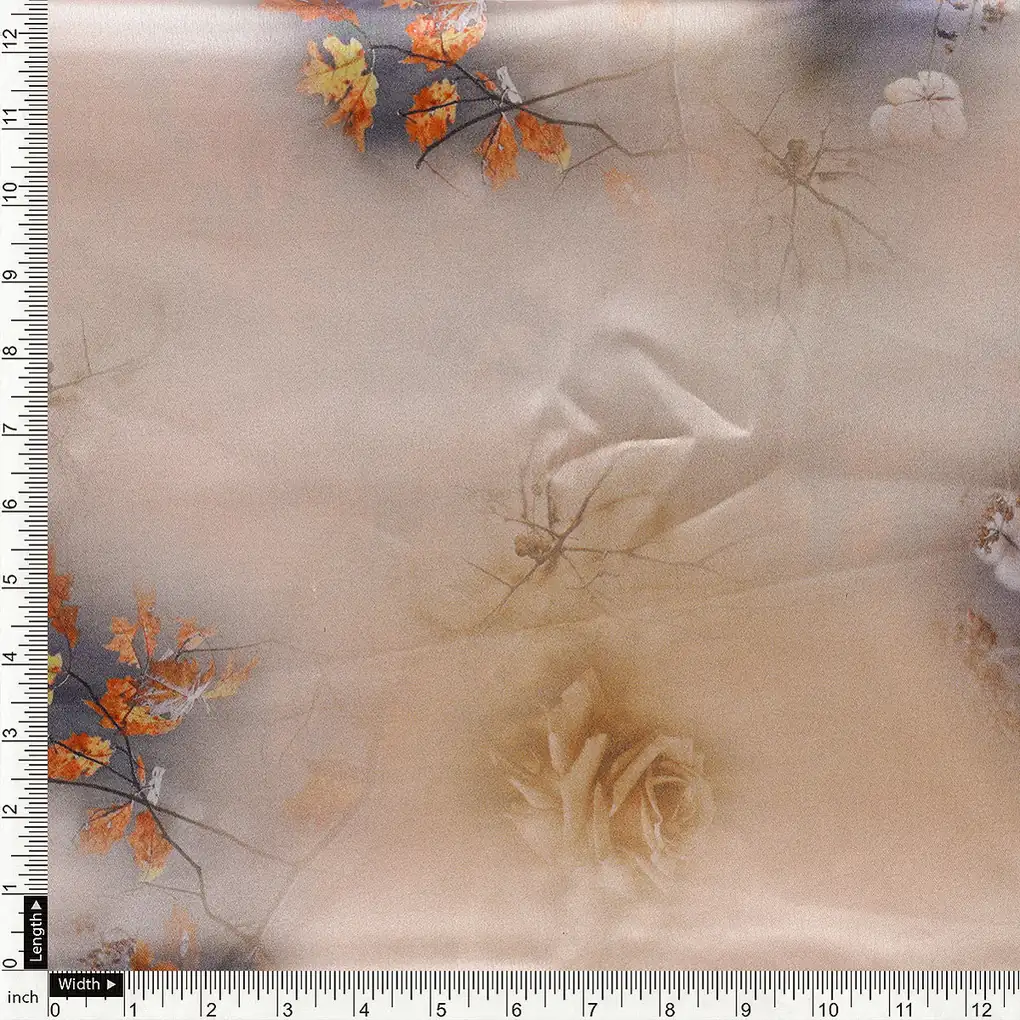 Decorative Roses With Autumn Buds Art Digital Printed Fabric - Japan Satin - Image 4