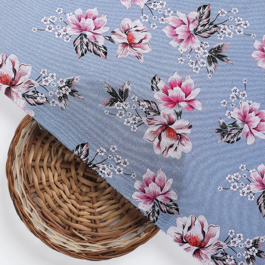 Decorative Tiny Chintz With Lily Digital Printed Fabric - Silk Crepe - Image 3
