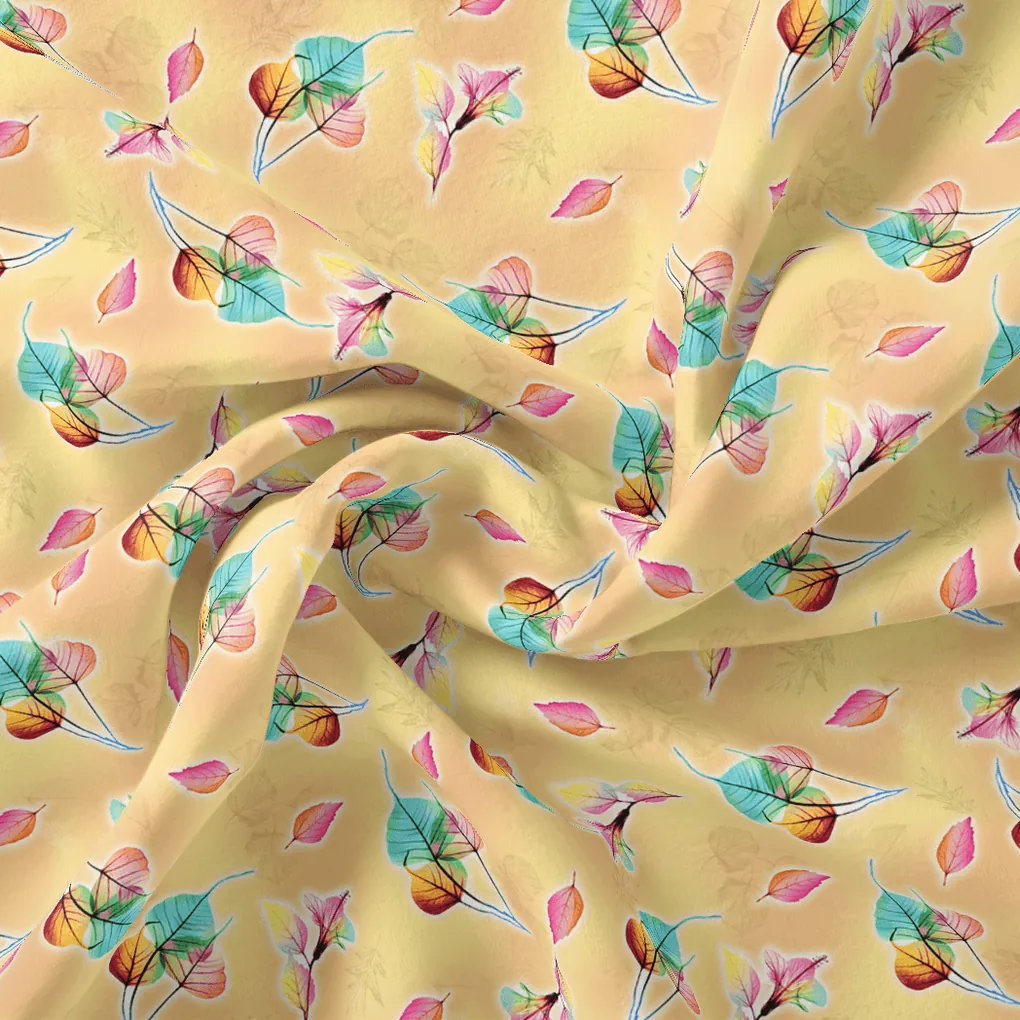 Decorative Various Color Leaves Of Rainbow Digital Printed Fabric - Japan Satin - Image 5