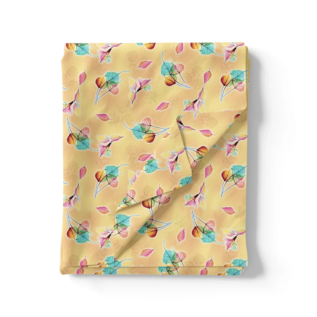 Decorative Various Color Leaves Of Rainbow Digital Printed Fabric - Poly Muslin - Image 3