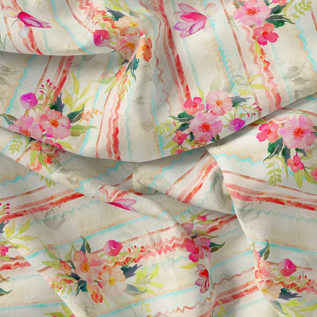 Decorative Watercolour Spring Floral Digital Printed Fabric - Silk Crepe - Image 4