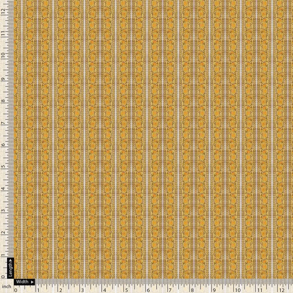 Decorative Yellow Strips Leaves Digital Printed Fabric - Image 5