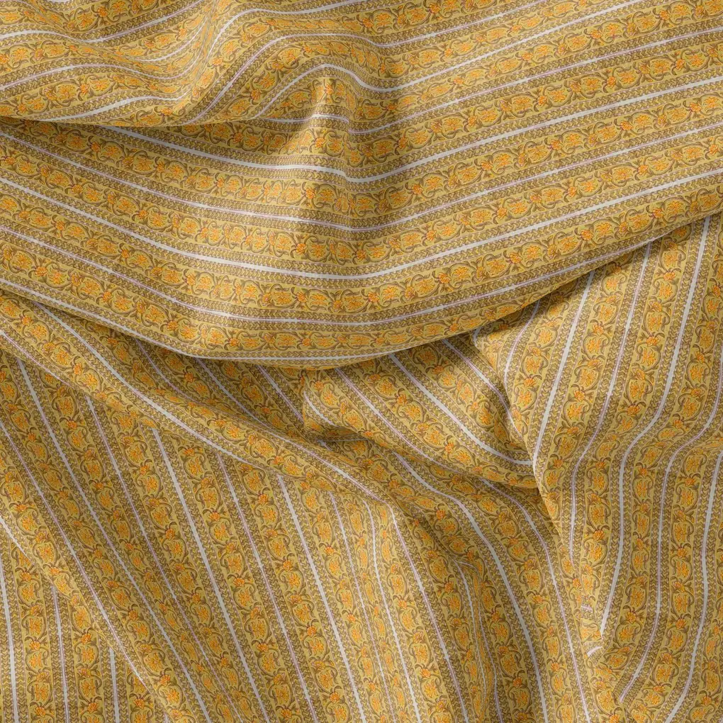 Decorative Yellow Strips Leaves Digital Printed Fabric - Pure Georgette - Image 4