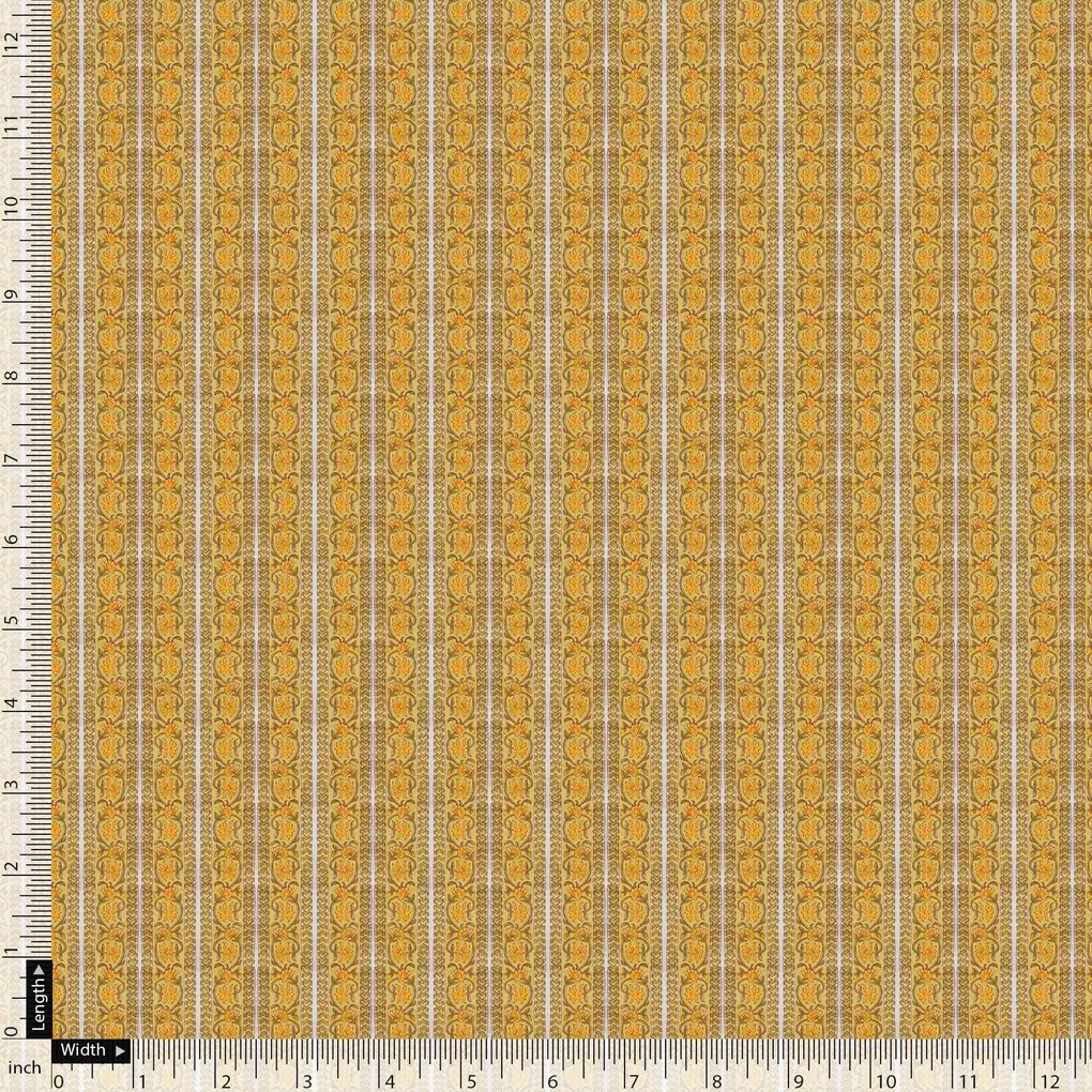 Decorative Yellow Strips Leaves Digital Printed Fabric - Pure Georgette - Image 5