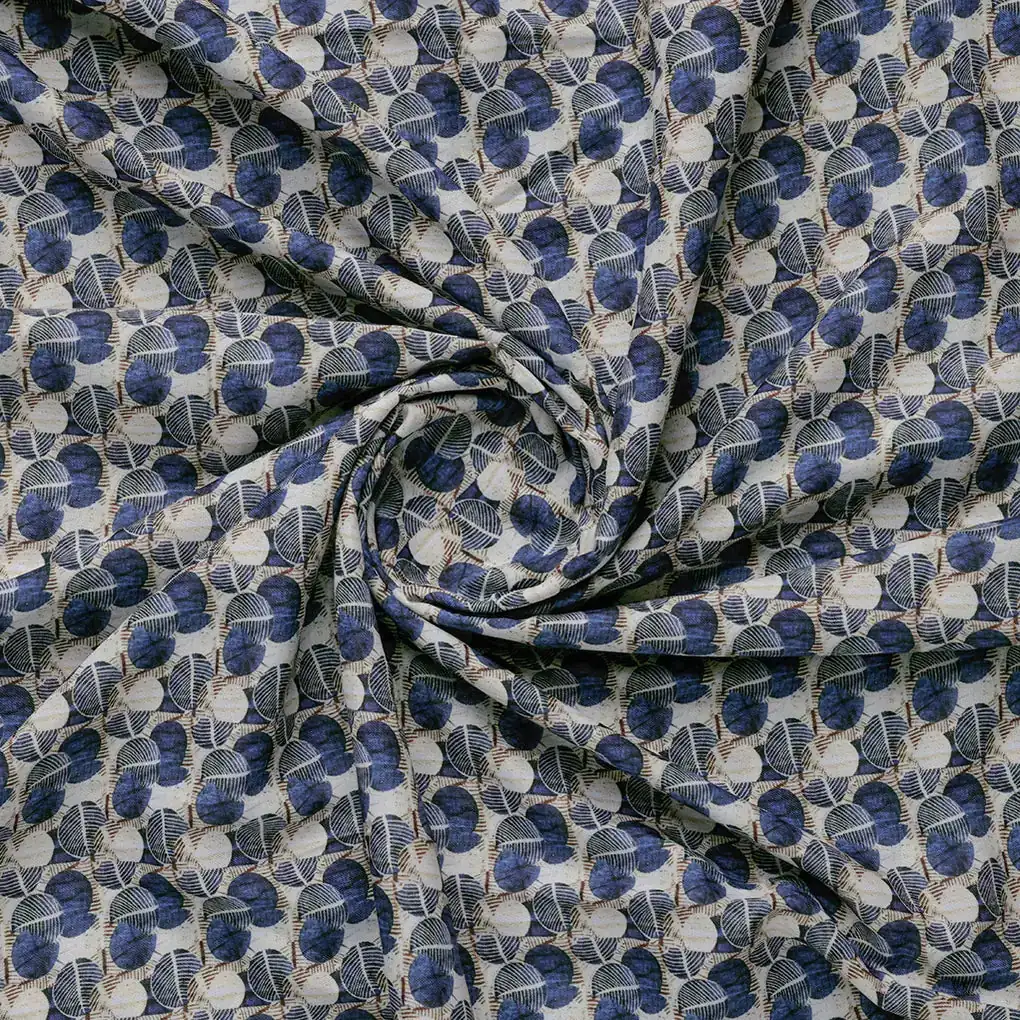 Digital Abstract Round leaves Digital Printed Fabric - Rayon - Image 2