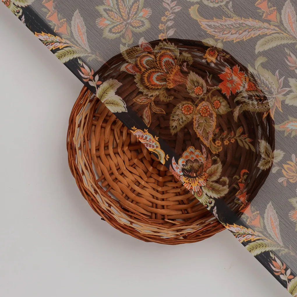 FAB VOGUE Studio Digital Printed Chiffon Fabric - Black Floral - Image 2
