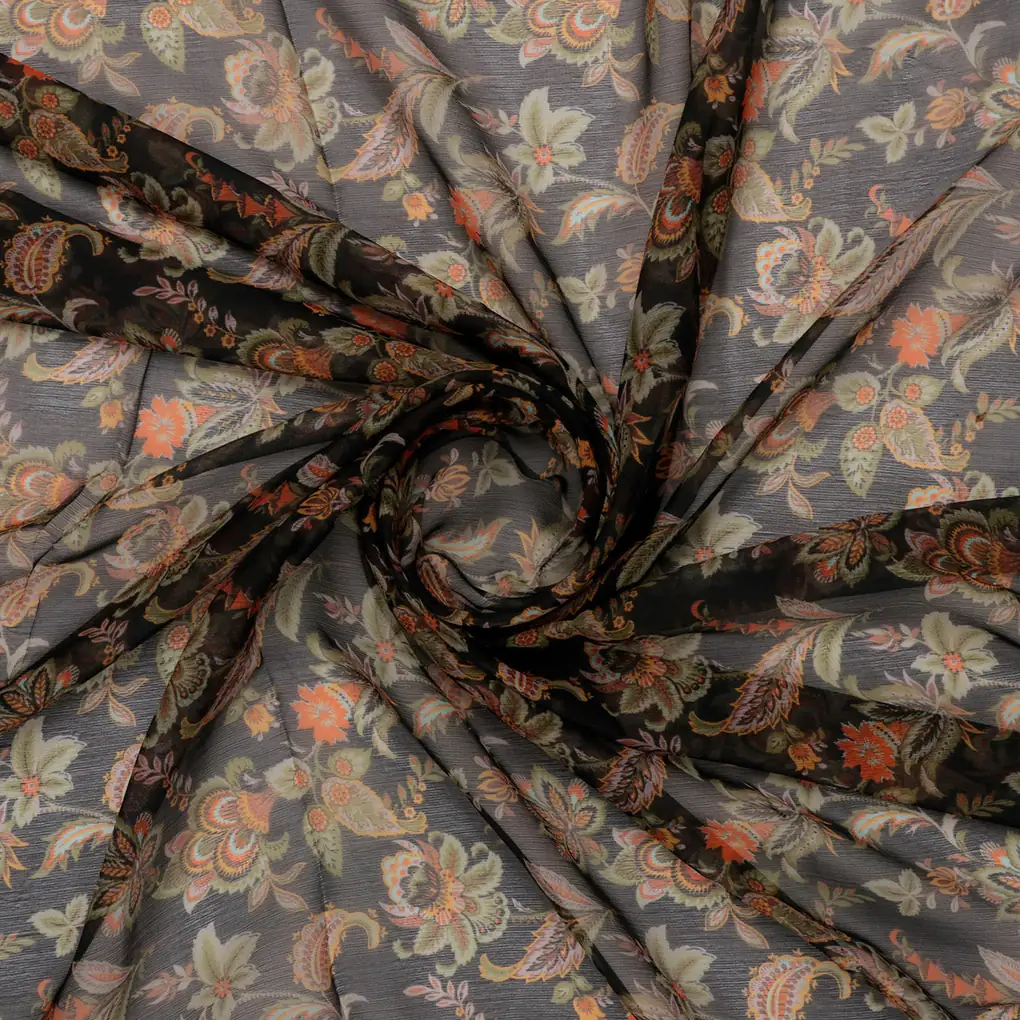 FAB VOGUE Studio Digital Printed Chiffon Fabric - Black Floral - Image 3