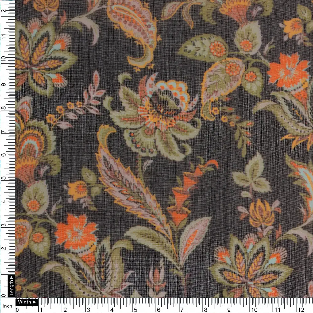 FAB VOGUE Studio Digital Printed Chiffon Fabric - Black Floral - Image 4