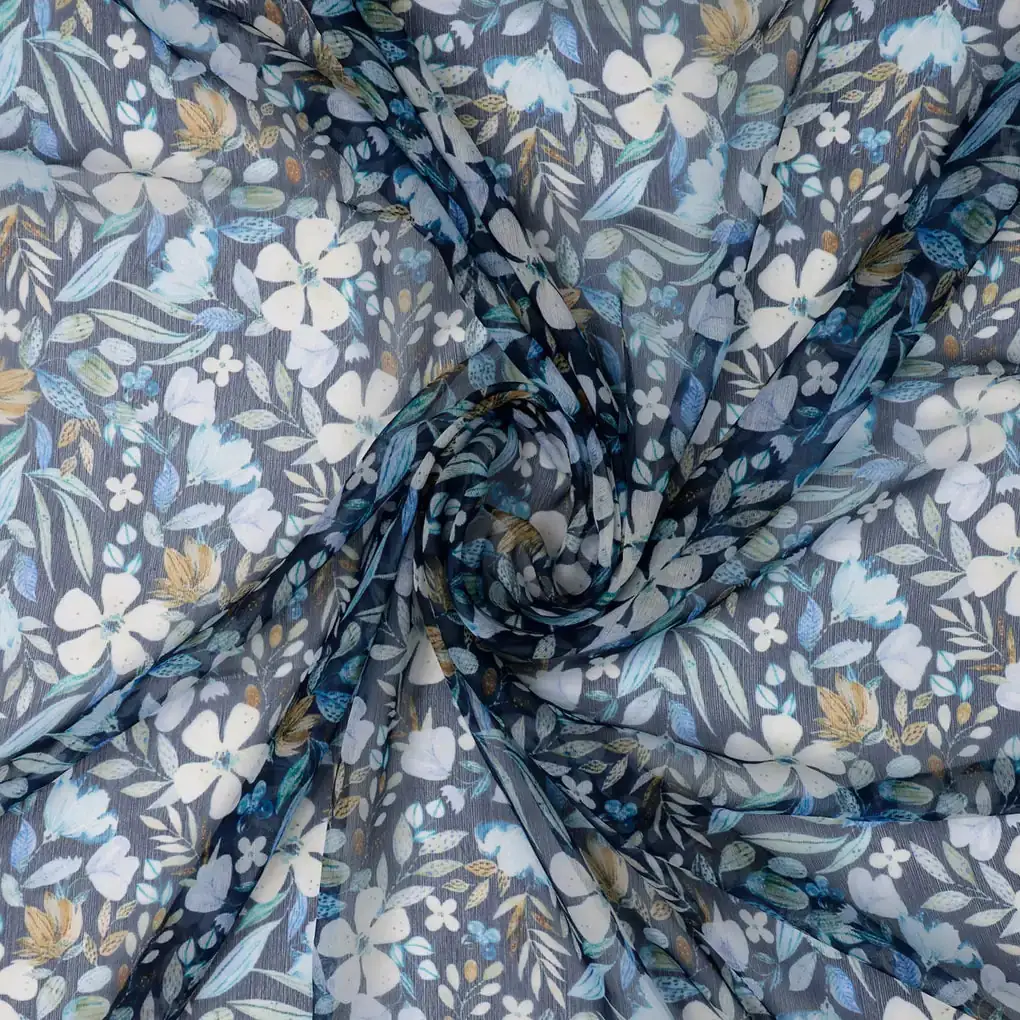 FAB VOGUE Studio Digital Printed Chiffon Fabric - Floral Blue - Image 3