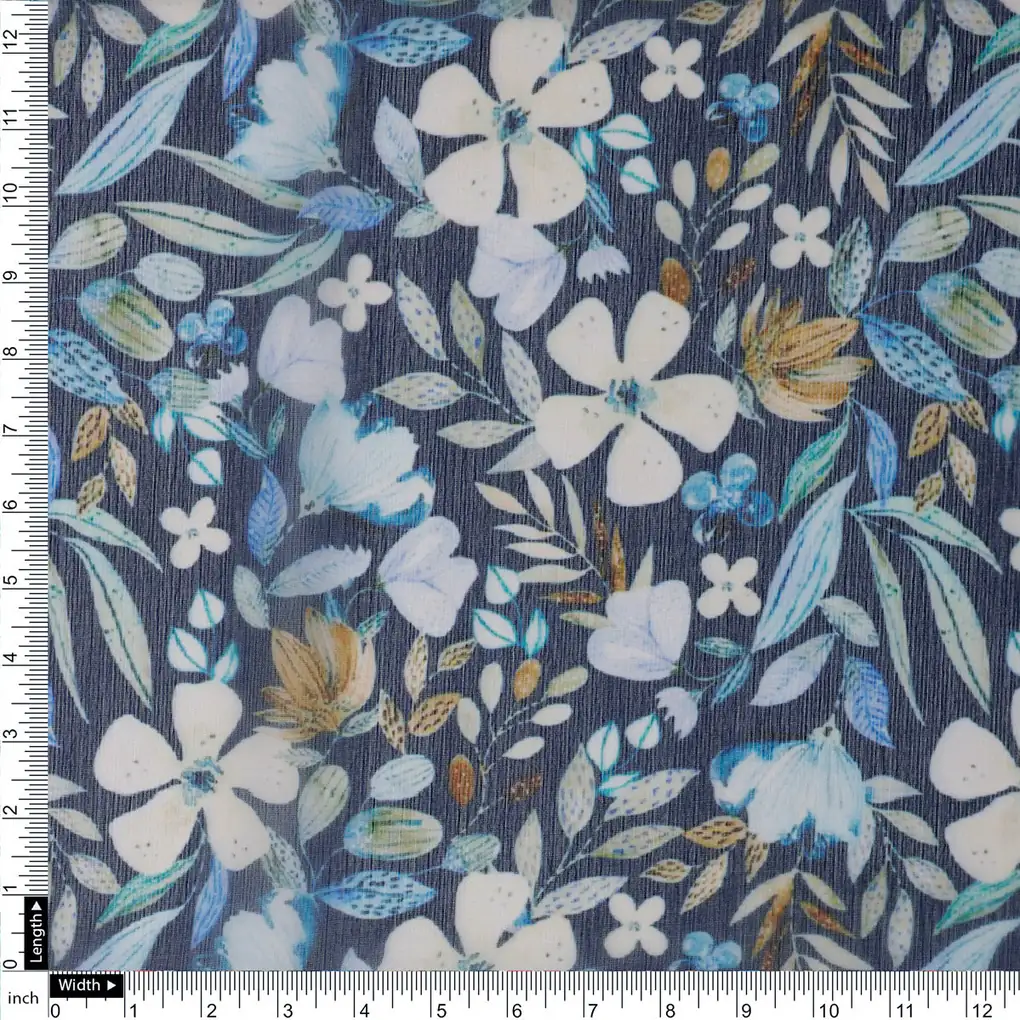 FAB VOGUE Studio Digital Printed Chiffon Fabric - Floral Blue - Image 4