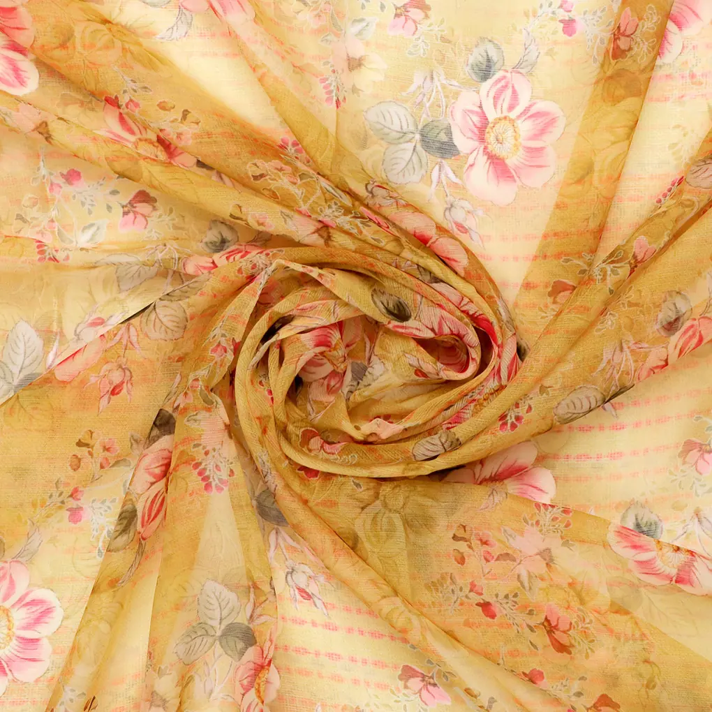 FAB VOGUE Studio - Digital Printed Chiffon Fabric - Yellow Floral Pattern - Image 3